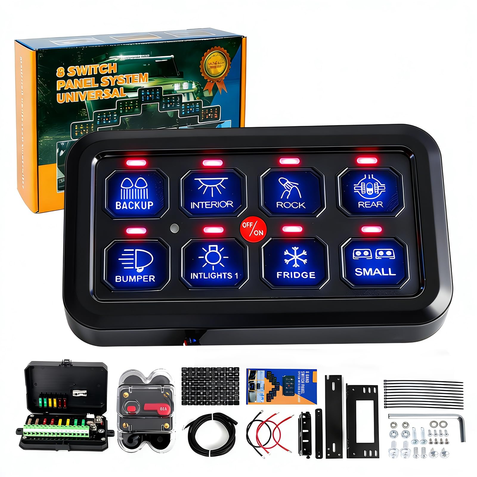 Photo 1 of 8 Gang Switch Panel w/RGB Toggle Momentary Pulsed Memory Function Auto Dimmable ON Off LED Switch Touch Box Universal Circuit Control Relay System 12/24V Waterproof for Car Truck ATV UTV SUV