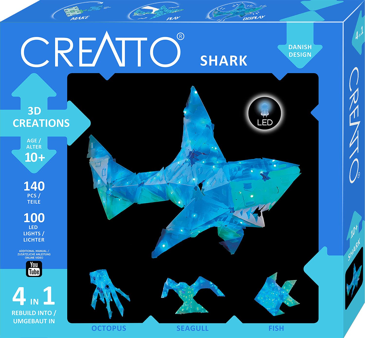 Thames & Kosmos Creatto: Shimmer Shark & Ocean Pals, 3D Light Up Puzzle for Kids, Fun Model Kit, Includes 140 Pieces and 100 LED Lights, 30–45 Minute Build Time, Age 8+