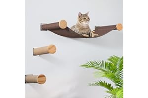 LSAIFATER Wall-Mounted Cat Hammock & Shelves Set with 2 Steps - Premium Cat-Wall Furniture for Indoor Cats, Climbing, Lounging - Durable Multi-Level Perch for Large Cats (Brown)
