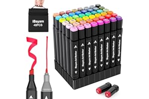 iBayam Alcohol Markers 48 Colors with Case & Holders, Dual Tips Chisel & Fine Art Markers for Adult Coloring Kids Drawing