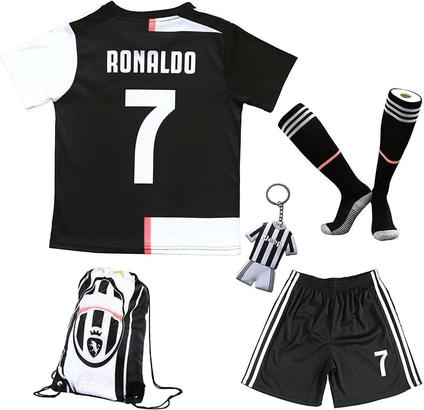 BIRDBOX Youth Sportswear C.Ronaldo 7 Kids Home Soccer Jersey/Shorts Bag Keychain Football Socks Set