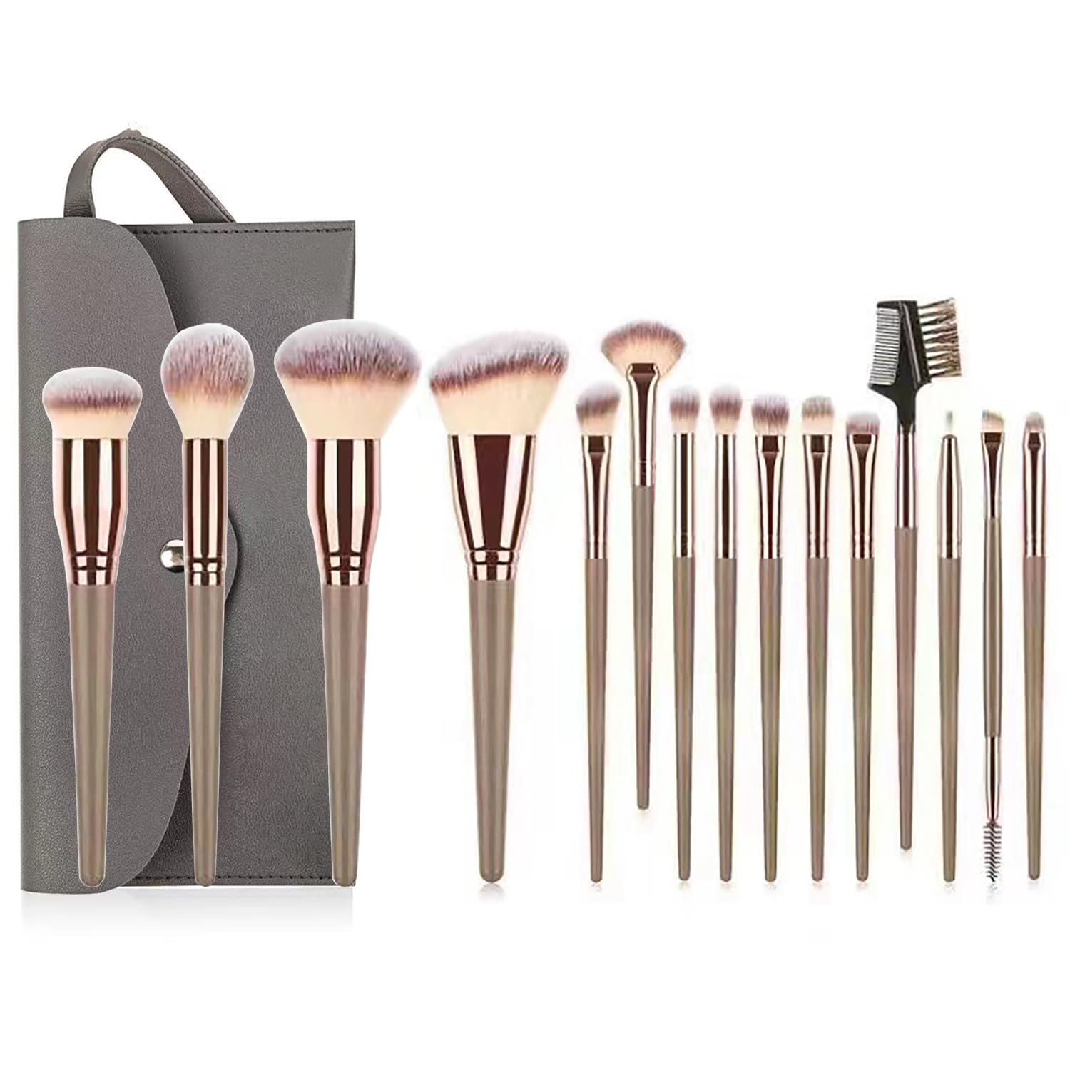 YPYMOD 15 Pcs Makeup Brushes Sets, Professional Make up Brushes Premium Synthetic Foundation Brush Kit for Foundation Blush Concealer Eyeshadow with PU Makeup Bag