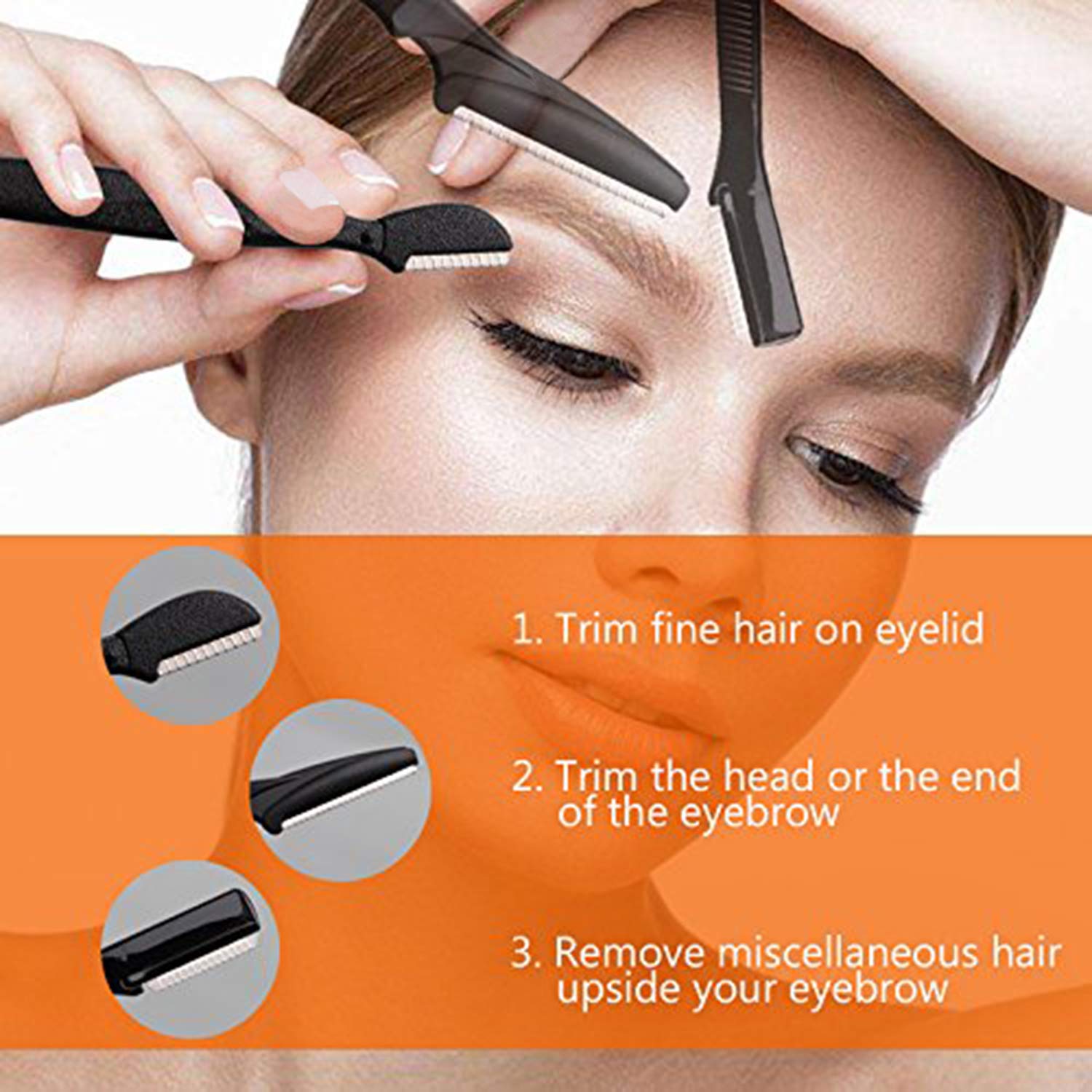 FITDON Eyebrow Grooming Set, Professional Slant Tip Tweezers & Curved Stainless Steel Scissors & 3PCS Brow Razors Trimmer & Duo Angled Eyebrow Brush with Spoolie: Beauty