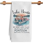 TAZSWDMM Lake House Gifts Kitchen Towels, Gifts for Lake Lovers Dish Tea Towels, Coastal Beach Summer Pontoon Boat Decorative Hand Towels for Kitchen Bathroom, 16x24 Inch