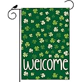 ZAEW Welcome St. Patrick's Day Green Shamrocks Clovers Garden Flag Yard Flag 12x18 Inch Double Sided Small Mini Yard Outdoor Outside Holiday Decoration
