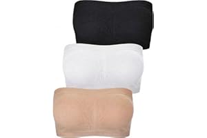 LYBHFCFC 3 Pack Women's Seamless Bandeau Bra, Padded Strapless Bra Bralette, Non-Slip Invisible Tube Top Dress Bra