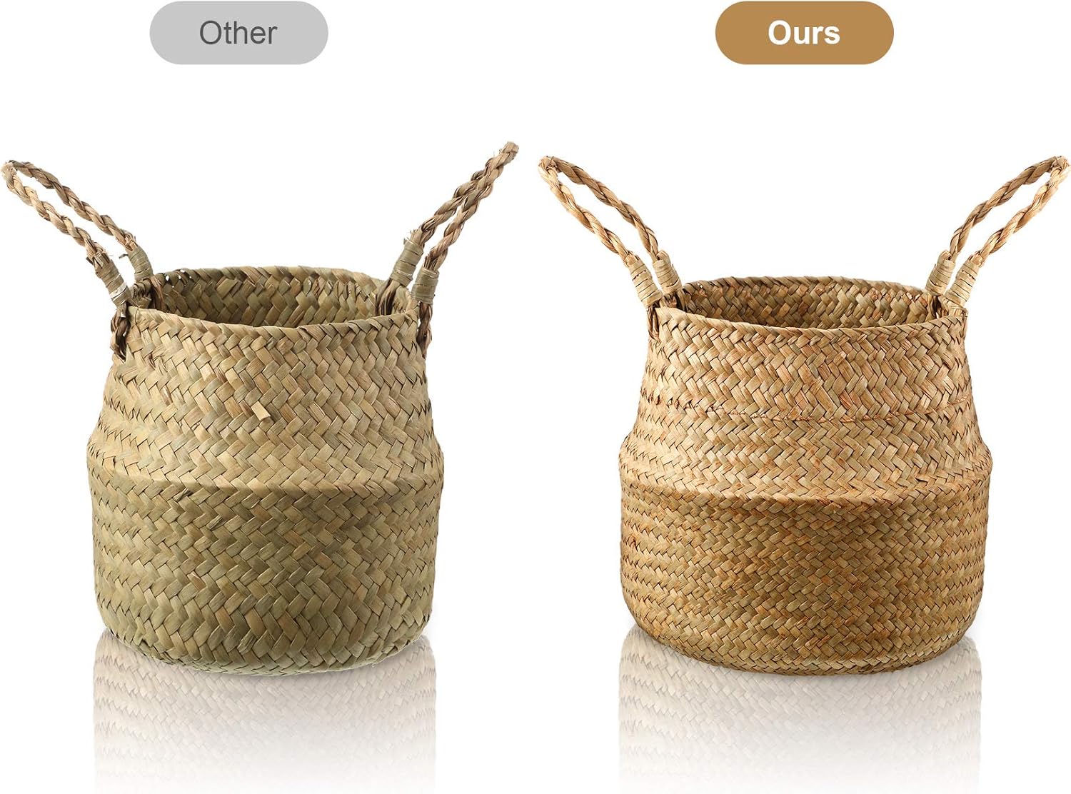 Set of 3 Pieces Woven Seagrass Belly Basket, Hand Woven Belly Basket for Storage Plant Pot Basket Laundry, Picnic - Image 3