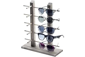 MyGift Sunglasses Display Stand, Vintage Gray Wood Tabletop Eyeglass Storage Rack, Holds up to 10 Pairs of Eyewear