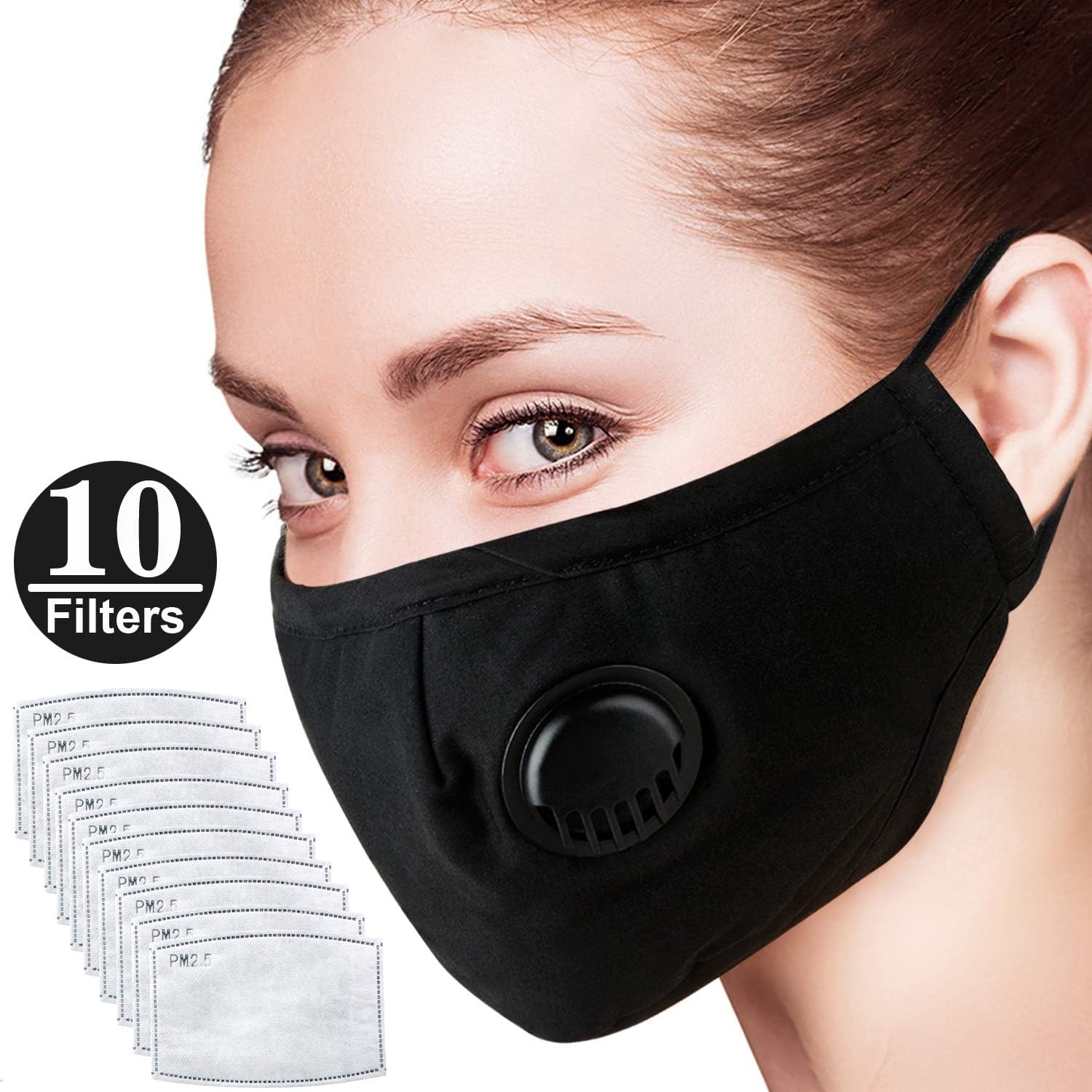 wang JESS Anti Pollution Dust Mask,2PCS Washable and Reusable Black Safety Mask with 20 Filters Protection for PM2.5, Smoke, Gas, N95 and Allergies