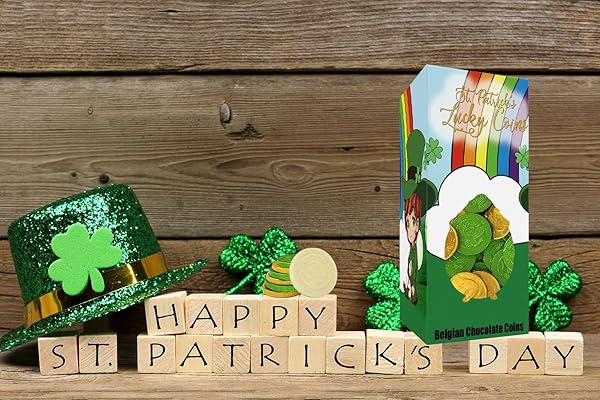 FRUIDLES ST. PATRICK’S DAY WHITE, GREEN AND GOLD COIN FOILS, BELGIAN MILK CHOCOLATE THEME BOX, KOSHER CERTIFIED DAIRY (HALF-POUND)