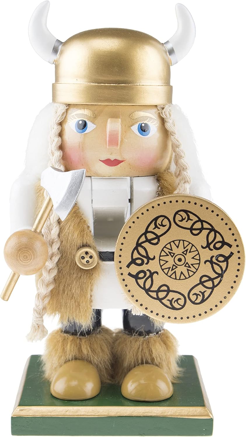 Nutcrackers - Clever Creations Female Viking 7 Inch Chubby Wooden Nutcracker, Festive Christmas Décor for Shelves and Tables