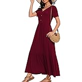 VIISHOW Women's Short Sleeve Maxi Dress 2026 Summer V Neck Knit Loose Plain Empire Waist Casual Dresses with Pockets