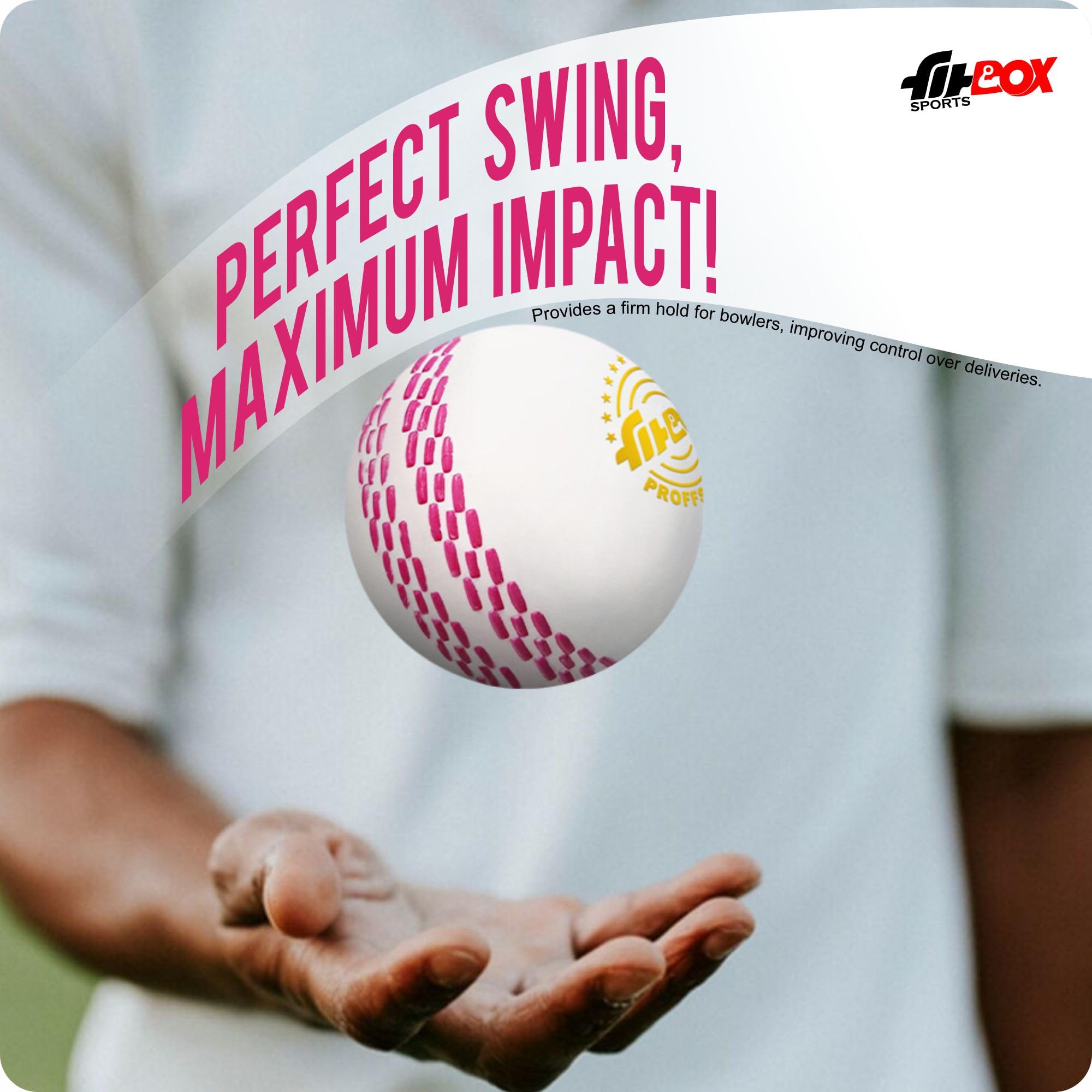 FitBox Sports Polyurethane (Pu), Blend, Rubber Professional Ball Pack of 2 Cricket Balls | 130gm Cricket Balls for Indoor & Outdoor - White/Black 4