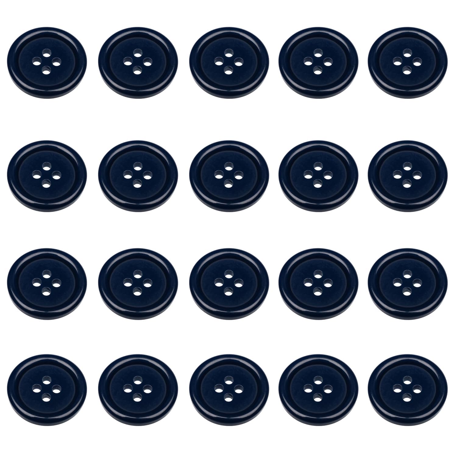Pack of 20 Dark Blue Buttons, Sew on 18mm Round Buttons for Sewing, Flat 4 Holes