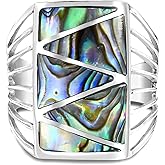 AeraVida Stripe Line Zig-Zag Abalone Shell .925 Sterling Silver Ring