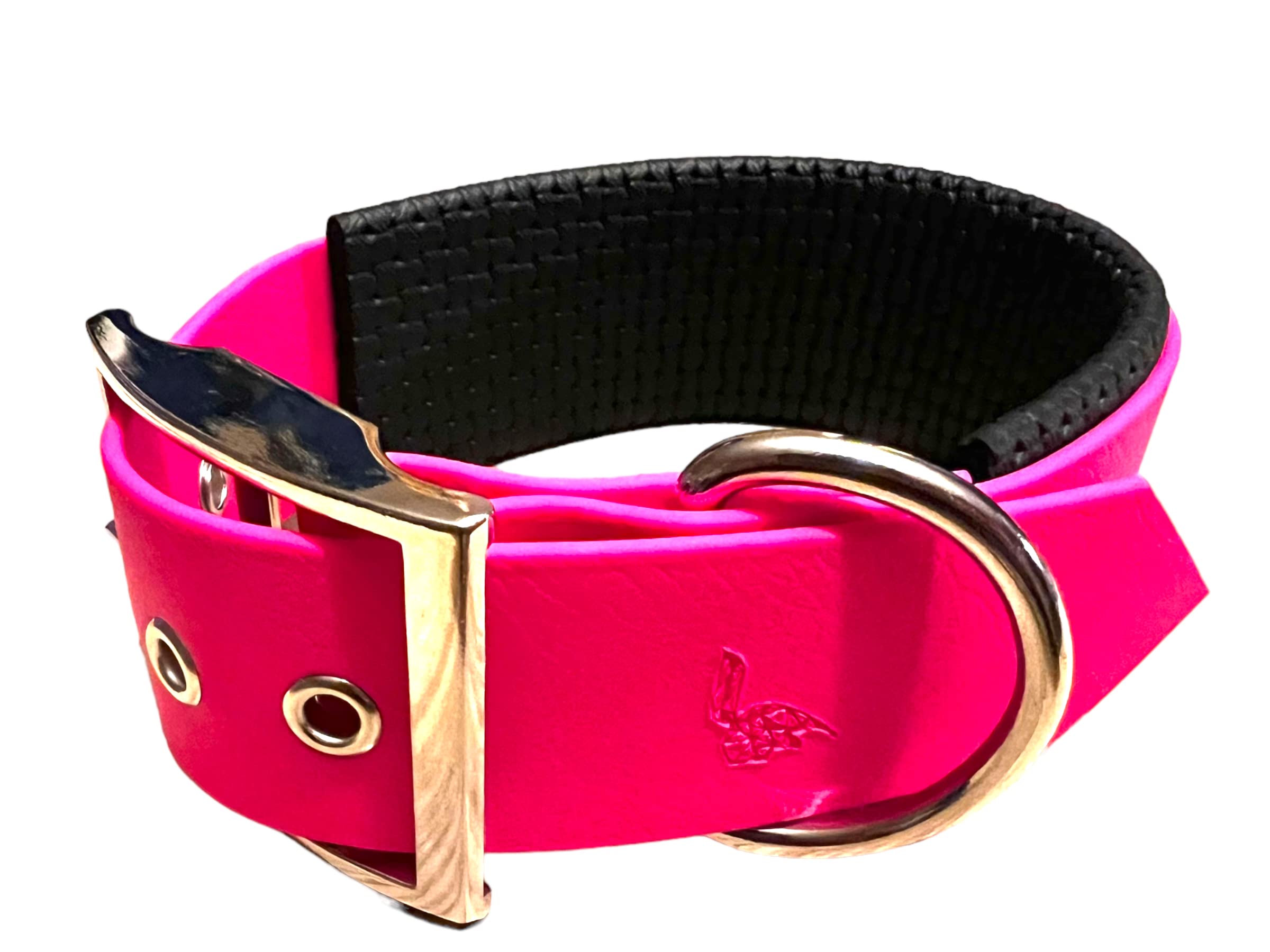 L'Atelier du Fourmilier Dog Collar in Padded BioThane Material, Large Width, Choice of Colors (Neck Circumference: 40-45cm, Fuchsia)