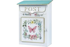 Z² BellaDecor Mailbox Wall Mount Mailboxes for Outside Vintage Mail Boxes for House Outside Metal Drop Box Antique Style Nostalgic Charm Home Decorative, Butterfly Pattern, White