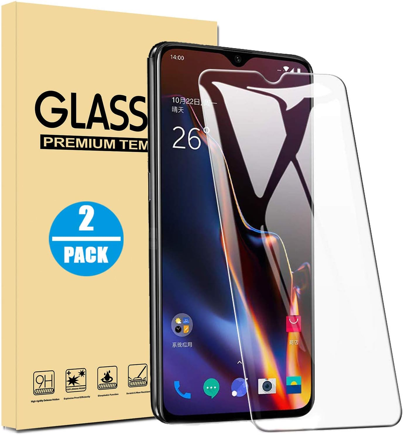 UCMDA OnePlus 6T Screen Protector, [2 Pack] [Case Friendly] Tempered Glass Screen Protector, Anti Scratch Resistant Glass Screen Protector Guard Film for OnePlus 6T