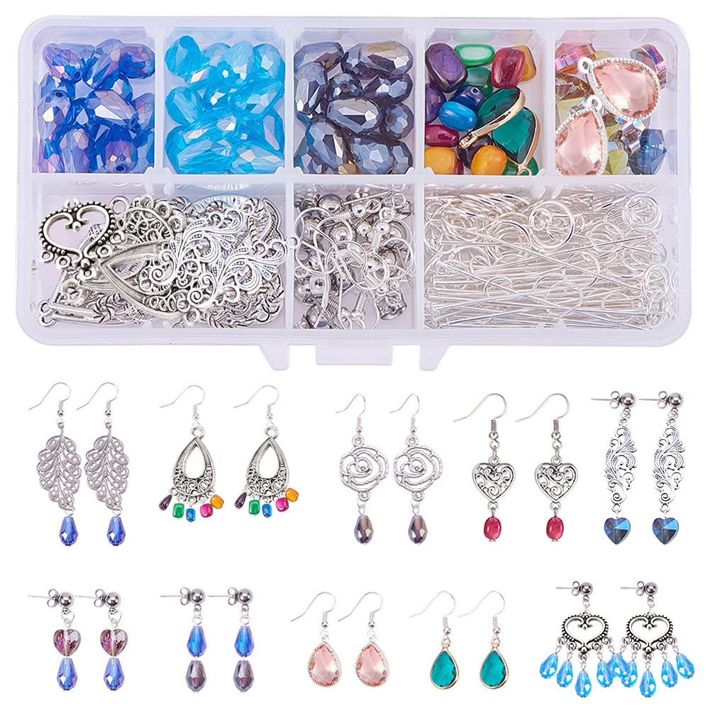 SUNNYCLUE 1 Set DIY 10 Pairs Chandelier Earrings Making Kit Include Chandelier Components Connector Flower Charm Pendants Shell Heart Beads Jewelry Findings for Women Beginners DIY Earring Making