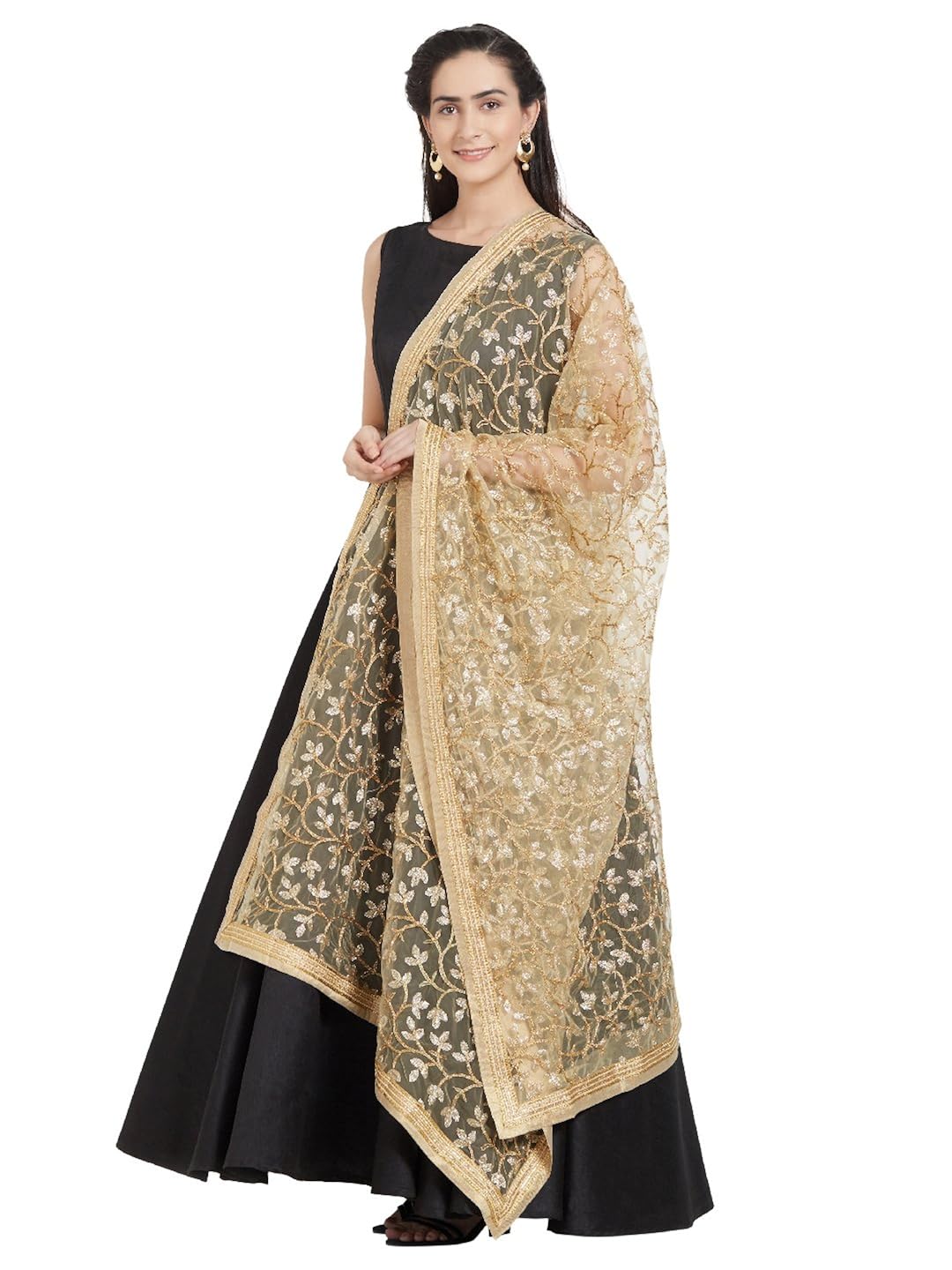 dupatta bazaar woman's gold embroidered net dupatta