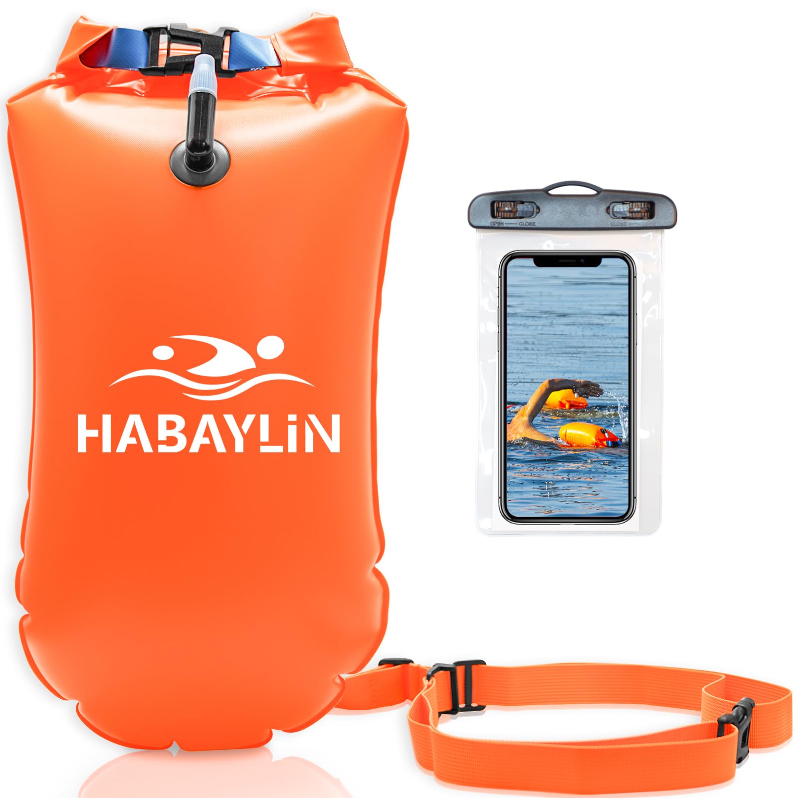 Habaylin 20L Swim Buoy, Swim Buoy with Storage for Kids and Adults, Waterproof Inflatable Dry Bag Safety Float for Water Sports, Open Water Swimmers, Triathletes, Kayakers and Snorkelers