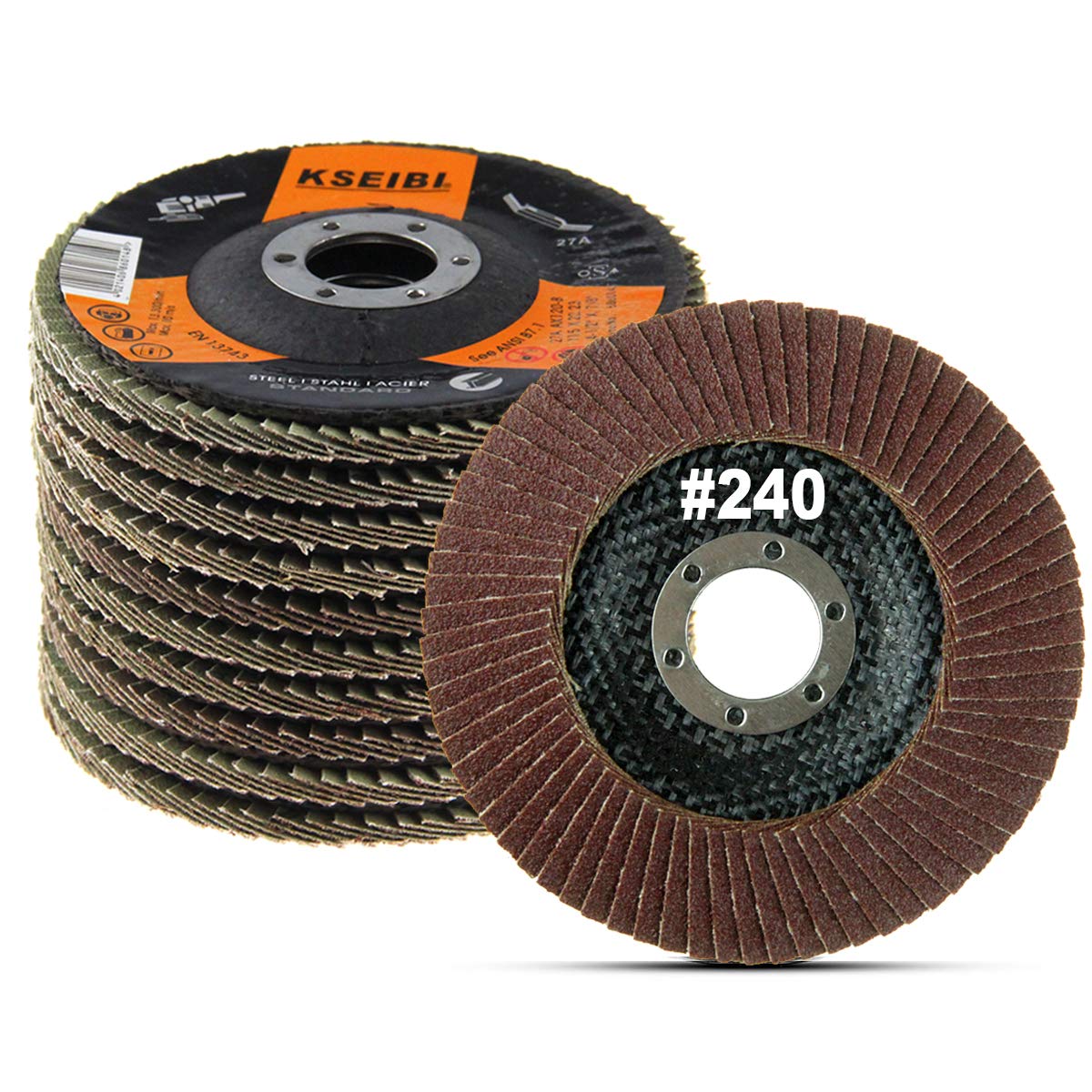 KSEIBI 4 1/2 Inch Flap Disc Aluminum Oxide 10 Pack Auto Body Sanding Grinding Wheel (240 Grit) 686013