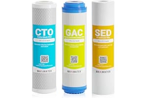 Max Water 10" Standard Whole House Replacement Water Filters Set - Coconut Shell Carbon, Polypropylene Sediment, and GAC Carb