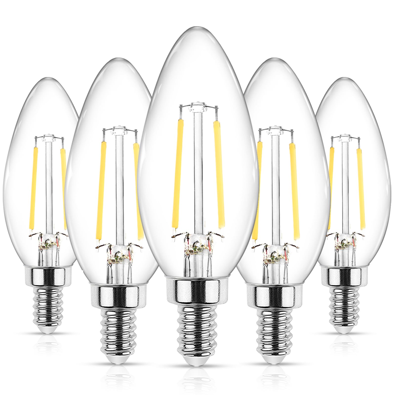 Ascher E12 LED Classic Candelabra Clear Light Bulbs 4W, Equivalent 40W, Daylight White 5000K, Non-Dimmable, Filament Clear Glass, Pack of 5 Image