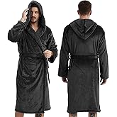 UTJZIB Mens Fleece Bathrobe with Hood,Plush Mens Bathrobe -Soft& Warm Knee Length