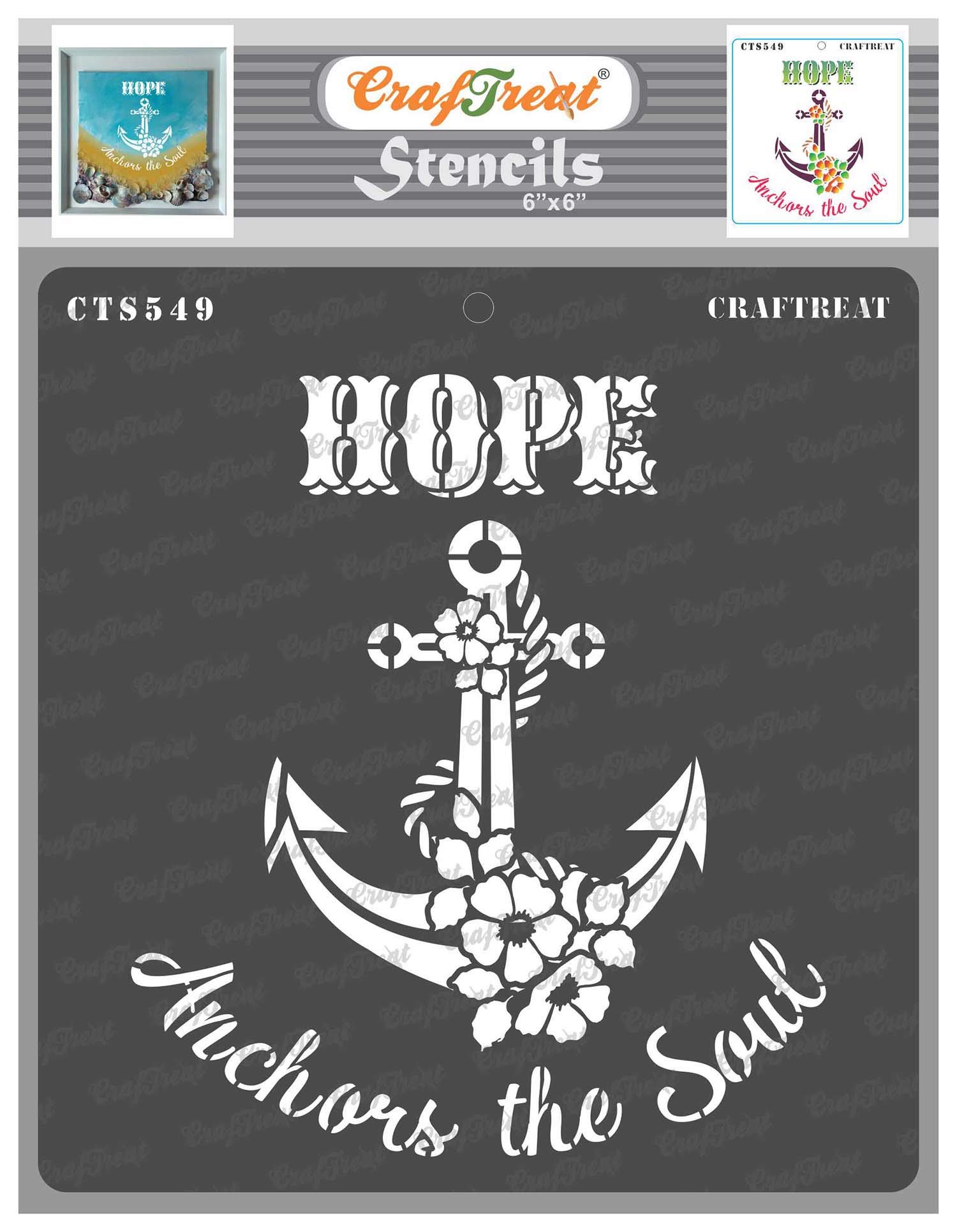 CrafTreat Reusable Hope Word Anchor Stencils for Painting on Canvas, Paper, Fabric, Floor, Wall and Tile - Hope Stencil - 6x6 Inches - DIY Art and Craft Stencils Words and Phrases - Word Stencil