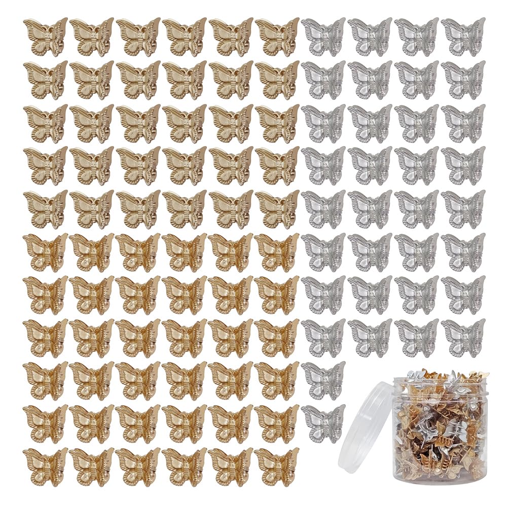 Photo 1 of 100 Pieces Assorted Color Butterfly Hair Clips, Beautiful Mini Butterfly Hair Clips Hair Accessories for Women and Girls (Gold, silver, copper)