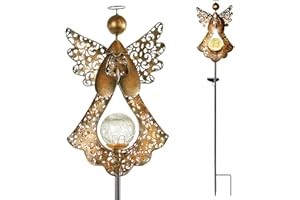Starryfill Angel Stake Solar Lights with Crackle Glass Globe Waterproof Warm White LED, 40.5 inches Height Metal Bronze Stake Garden Patio Art Decor, Memorial Gift for Mom Women or Friends