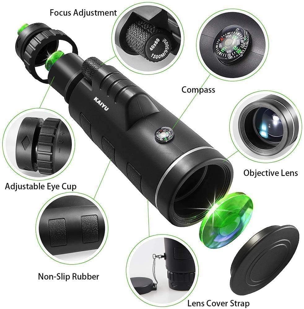 Monocular Telescope, 40X60 High Power HD Monocular with Smartphone Holder & Tripod - [Upgrade] Waterproof Monocular with Durable and Clear FMC BAK4 Prism Dual Focus for Bird Watching, Camping, Hiking : Camera & Photo