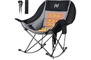 Slsy Oversized Heated Rocking Camping Chair for Adults, 400 lbs Heavy Duty Padded Recliner with Side Pocket, Cup Holder & Carry Bag, Foldable Outdoor Lawn Chair for Patio, Backyard, or Camp