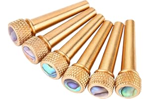 YIPINER 6Pcs Acoustic Guitar Bone Bridge Pins - Brass + Abalone Pins Set for Acoustic Folk Guitar