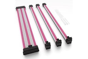 OVOVO Power Supply PSU Sleeved Extension Cable with 90 Degree Right Angled PSU Connector Adapter with Combs (4er Pack - 90°, 