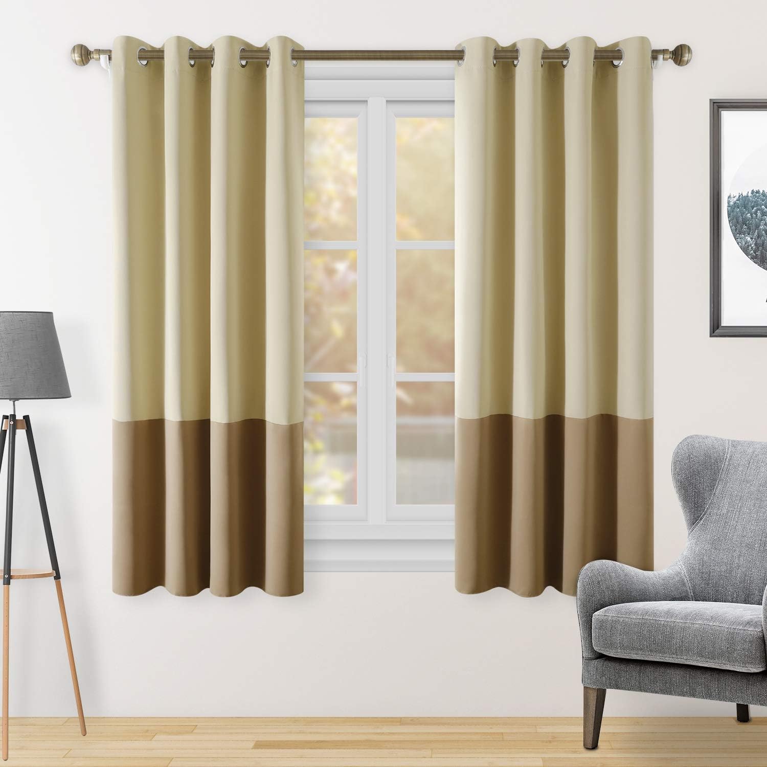 Amazon.com: HOMEIDEAS 2 Panels Color Block Curtains Beige/Coffee