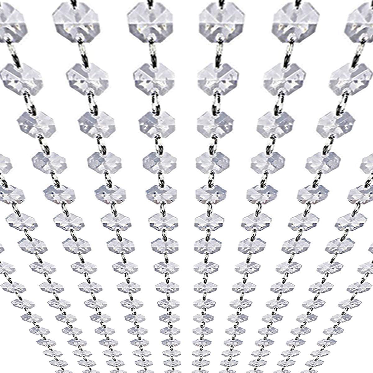 Wreaths, Garlands & Swags - 33ft K9 Glass Crystal Garland Strands - Hanging Chandelier Gem Bead Chain - 14mm Clear Octagon Prism Diamond String Decorations for Wedding Party Manzanita Centerpiece Christmas Tree