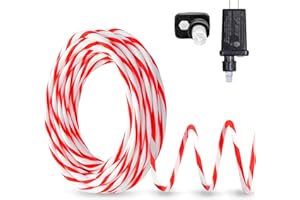 MODFUNS Christmas Candy Cane Rope Lights 33FT Red and White Christmas Rope Lights with 8 Lighting Modes 200 Lights Waterproof Candy Cane Lights for Garden Patio Indoor Outdoor Xmas Decorations