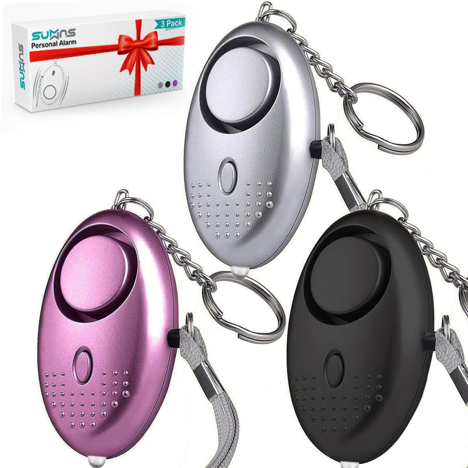 Personal Alarms For Women, 3 Pack Personal Safety Rape Alarm, Reusable Police Approved 140DB Loud Alarm With LED Light, Small Personal Security Alarm Torch Keychain For Women Girls Children & Elderly