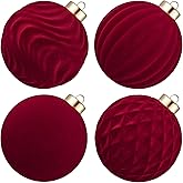 Large Velvet Christmas Ball Ornaments - 4 Inch Flocked Christmas Balls Shatterproof Decorative Hanging Ornaments Set for Xmas Tree Holiday Wedding Party Decor (Burgundy, 4pcs)