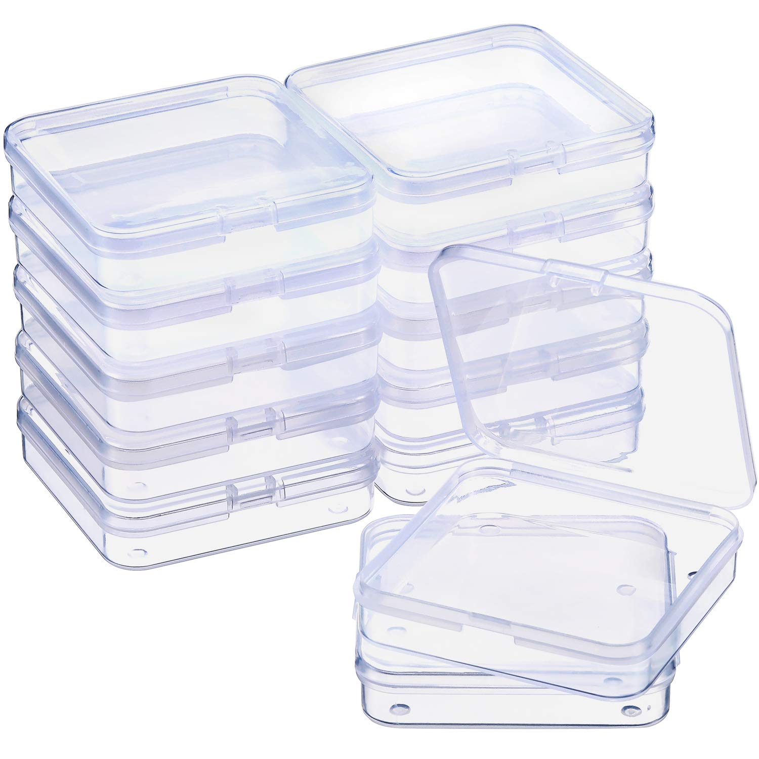 SATINIOR 12 Pack Clear Plastic Beads Storage Containers Box with Hinged Lid for Beads and More (2.75 x 2.75 x 0.67 Inch)