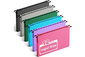 Ansook Plastic Legal Size Hanging File Folders,12 Pack Reinforced Expanding Hanging Folders,Heavy Duty 1” Expansion,Filing Cabinet Folders,Insertable Tabs,Color Coded File Organization,Assorted Color