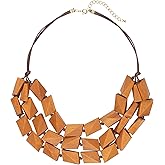 Coiris 3 Layers Big Faceted Wood Beaded Strand Statement Necklace for Women Chunky Collar