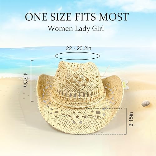 Women Straw Cowboy Hats, Sparkly Western Cowgirl Hat for Party