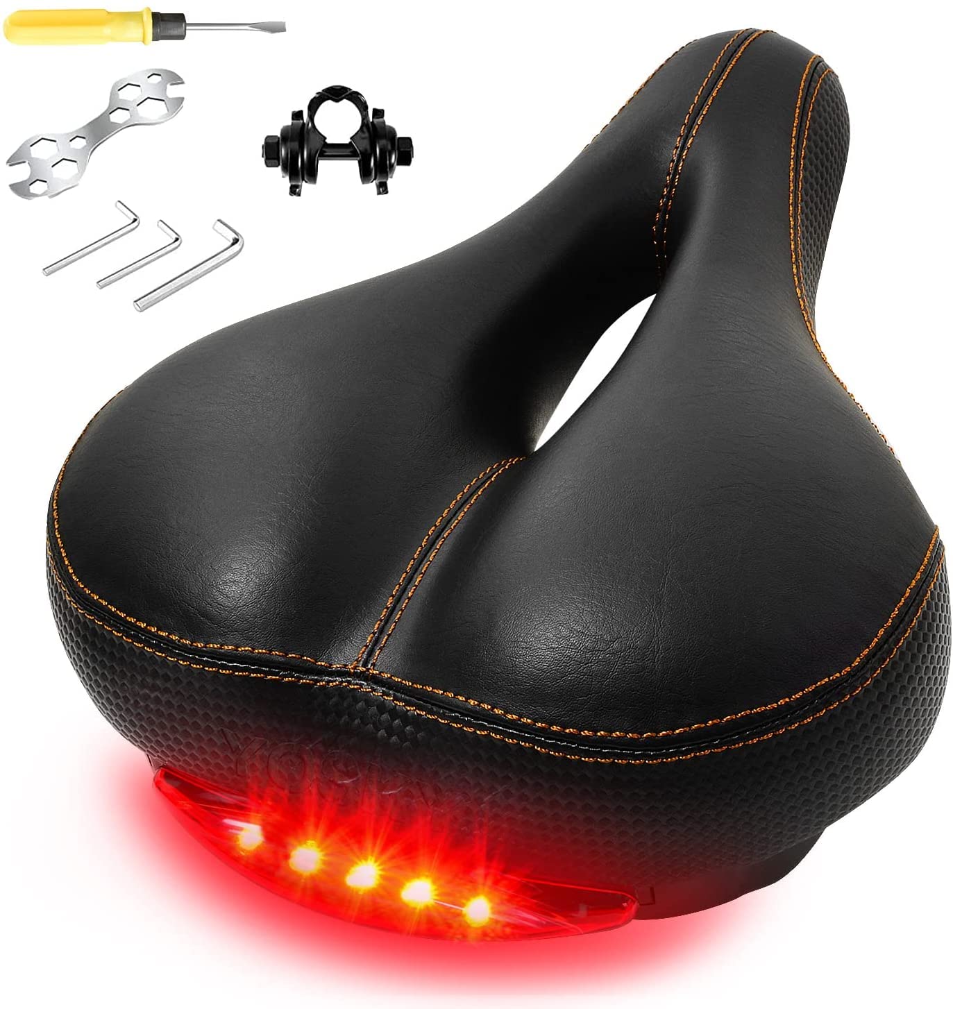 YOSKY Comfortable Bike Seat Padded Leather Waterproof Wide Bike Saddle Bicycle Seat for Comfort Women Men Beach Cruiser Mountain with Taillight and Dual Spring