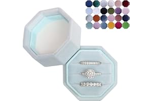 BLUTETE Velvet 3 Slots Jewelry Ring Box Engagement Wedding Box Keepsake Box Bridal Photo Ring Triple Slots Octagon (Powder Blue)