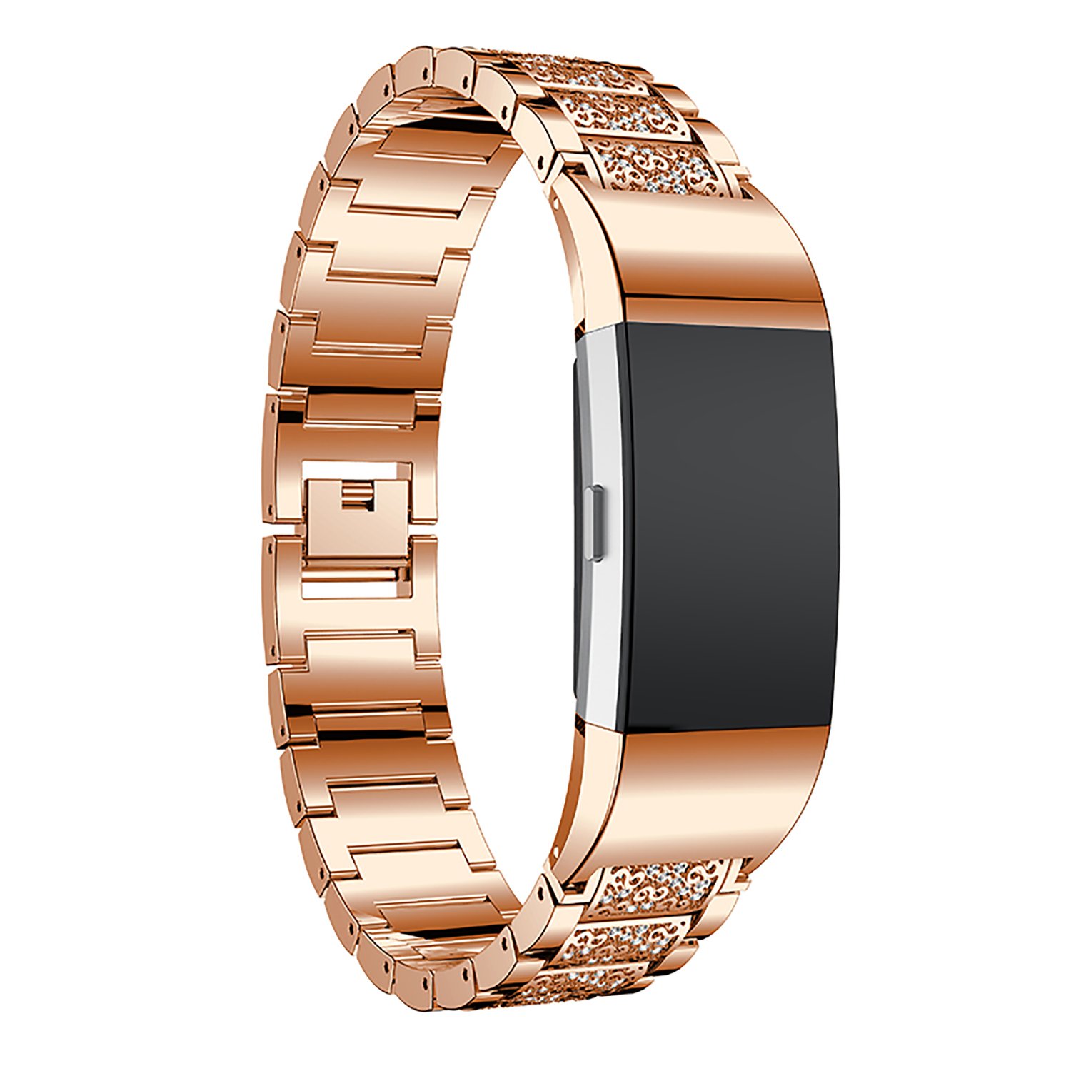 Fitbit Charge 2 Band, iBazal Stainless Steel Watch Band with Crystal Rhinestone Chain Bracelet Replacement Strap for Fitbit Charge 2 - Stylish Rose Gold