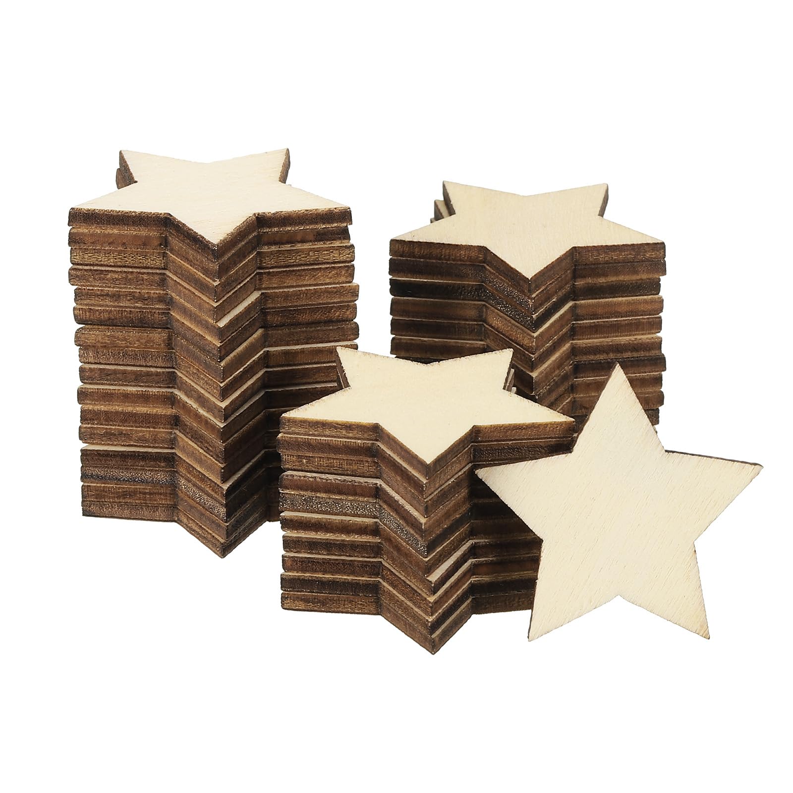 PATIKIL 35mm Wooden Stars, 300 Pack Unfinished Wood Stars Blank Wooden Cutouts Ornaments Natural Wood Pieces for Christmas Party Craft Projects