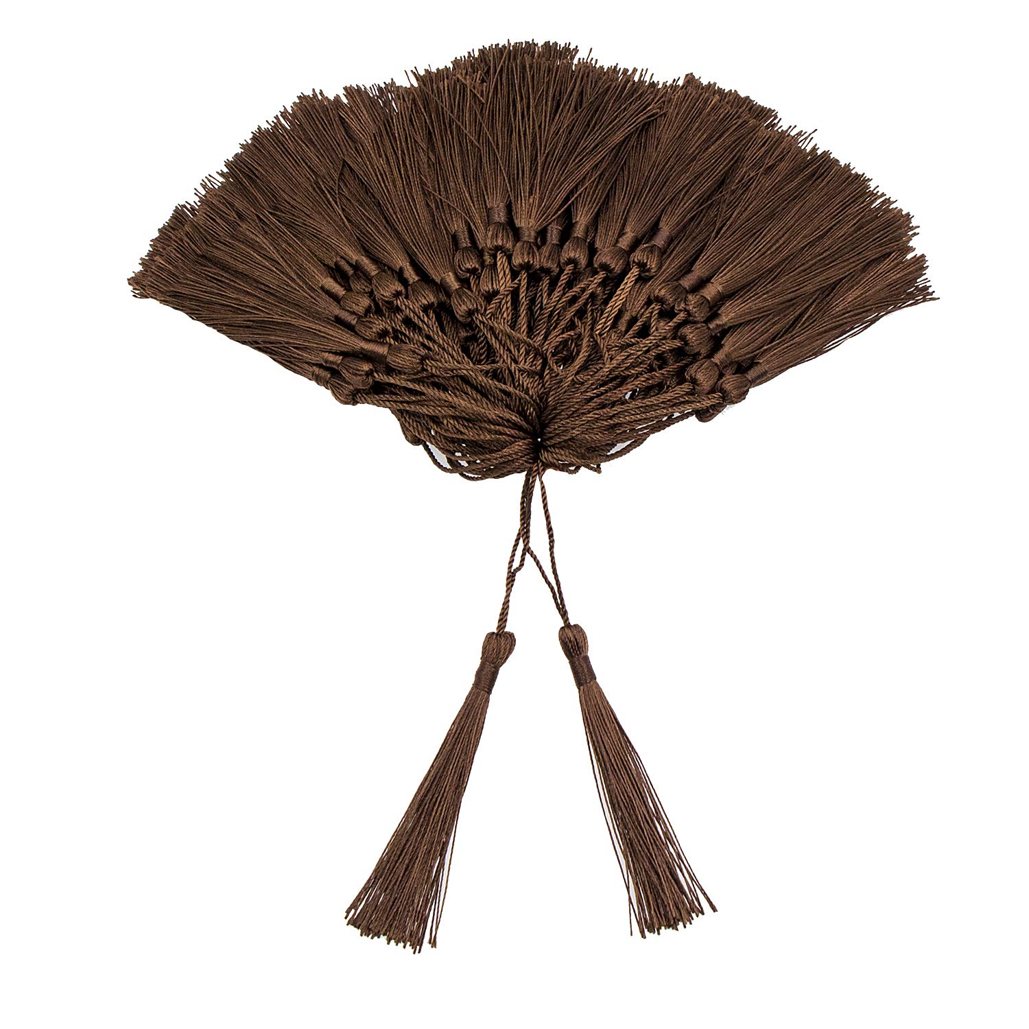 VAPKER 100 Pieces Dark Chocolate Tassels 13cm/5-Inch Silky Handmade Soft Tassels Floss Bookmark Tassels with 2-Inch Cord Loop for Jewelry Making, DIY Projects, Bookmarks